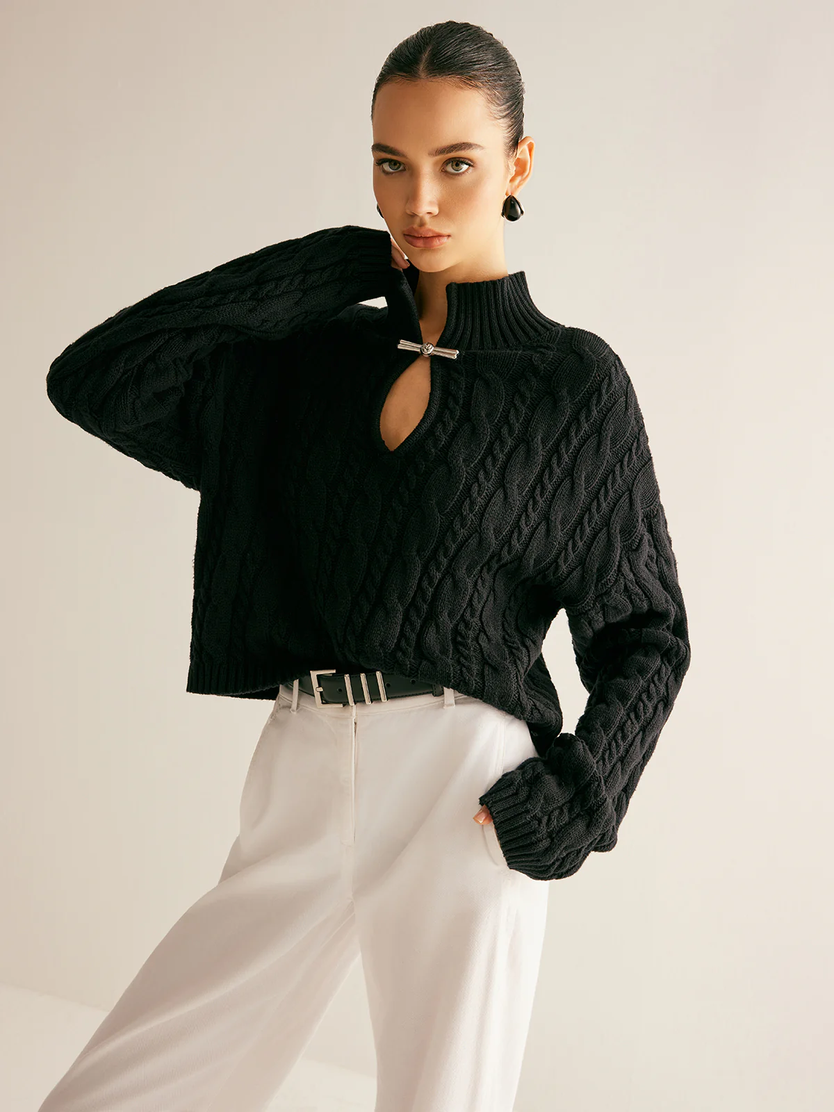 Cotton Keyhole Neckline Knit Top - Image 8