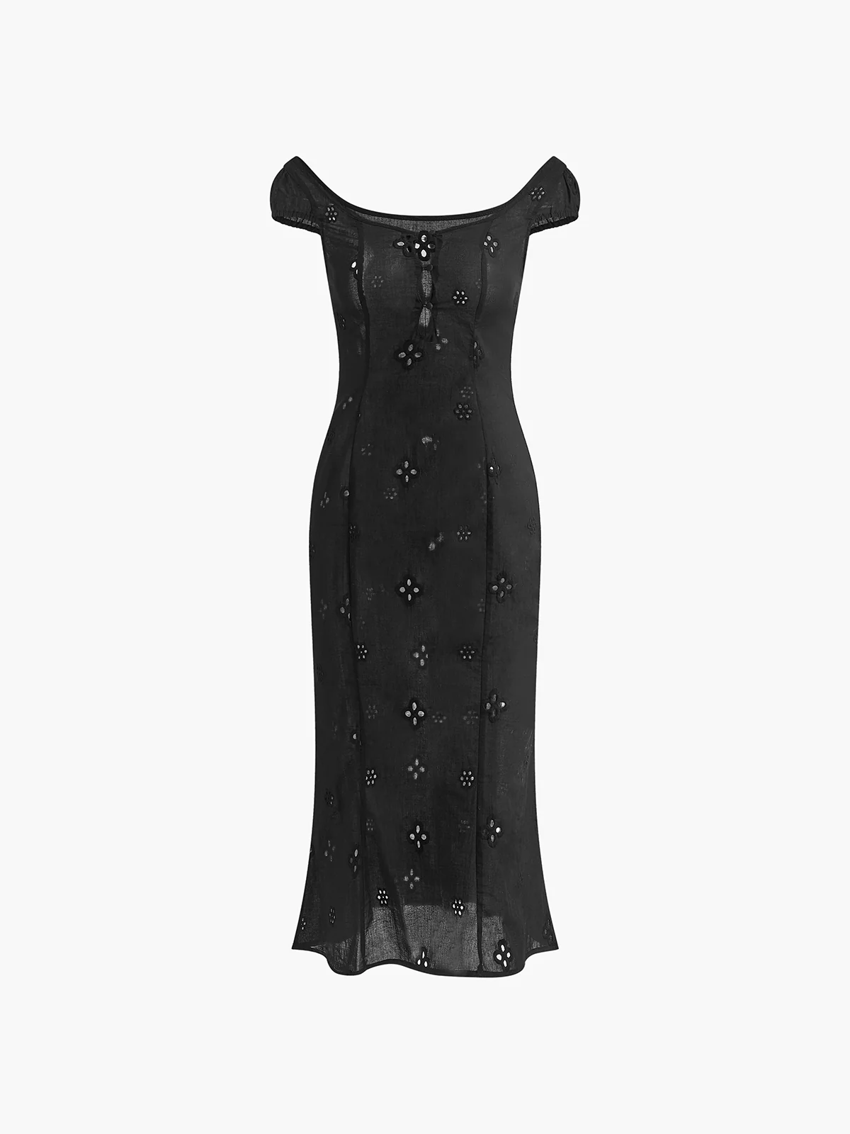 Semi-Sheer Cotton Keyhole Neckline Midi Dress - Image 7