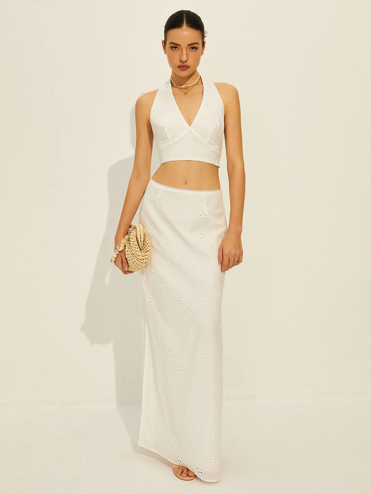 Cotton Knotted Backless Skirt Set - Image 3
