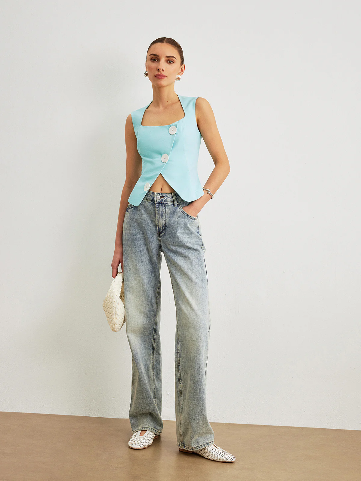Cotton & Linen Asymmetrical Design Sleeveless Vest - Image 2