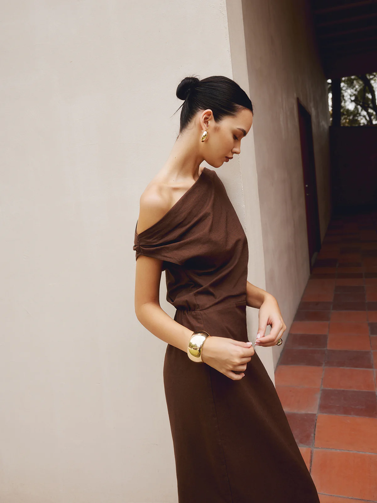 Cotton & Linen Asymmetrical Neck Dress - Image 6