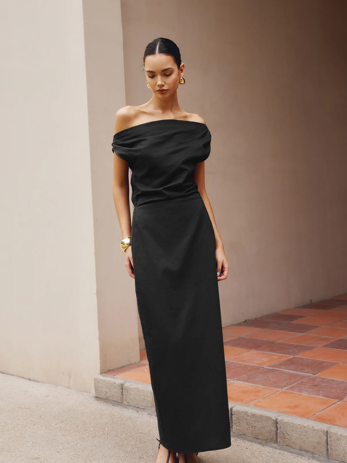 Cotton & Linen Asymmetrical Neck Dress - Image 7