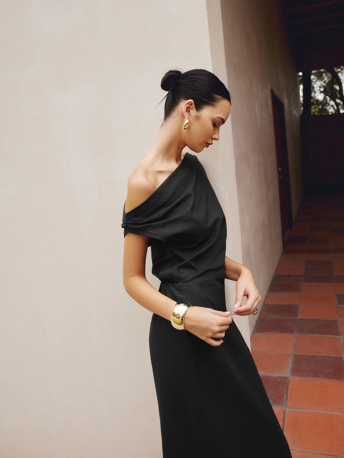 Cotton & Linen Asymmetrical Neck Dress - Image 8
