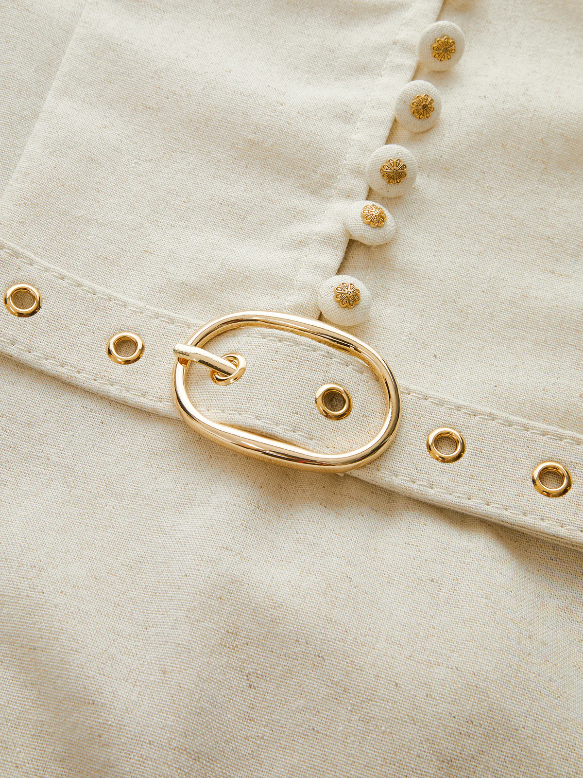 Cotton & Linen Belted Button Mini Dress - Image 3