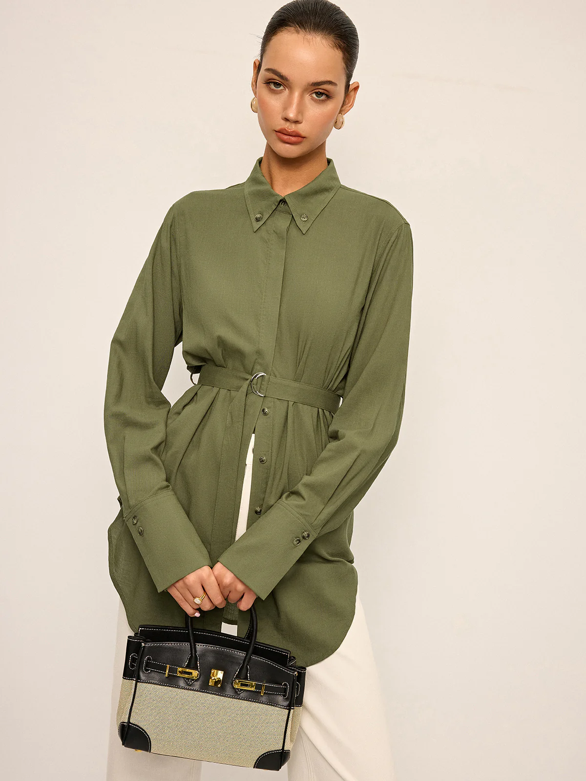 Cotton & Linen Belted Long-Sleeve Shirt - Image 4