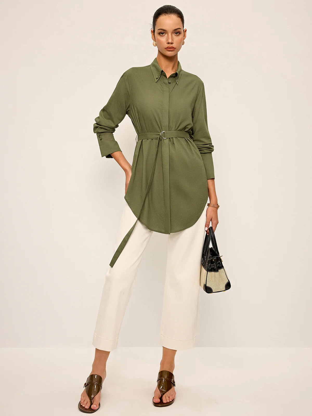 Cotton & Linen Belted Long-Sleeve Shirt - Image 5