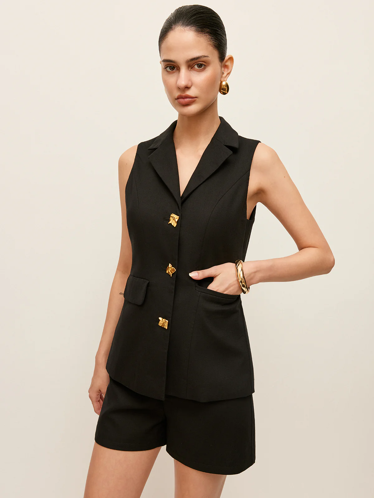 Cotton & Linen Button Detail Pockets Vest - Image 6
