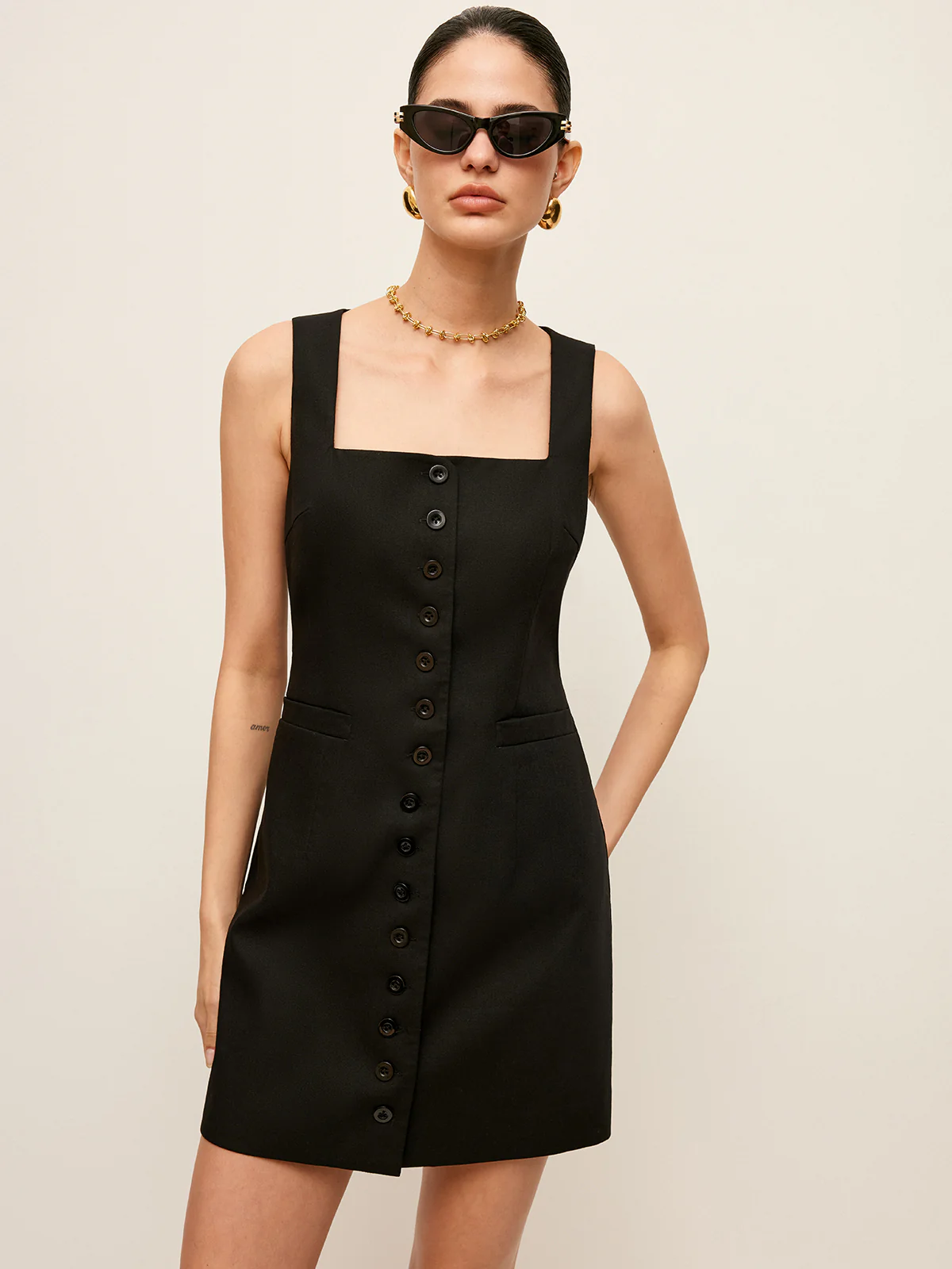 Cotton & Linen Button-Front Dress With Pockets - Image 3