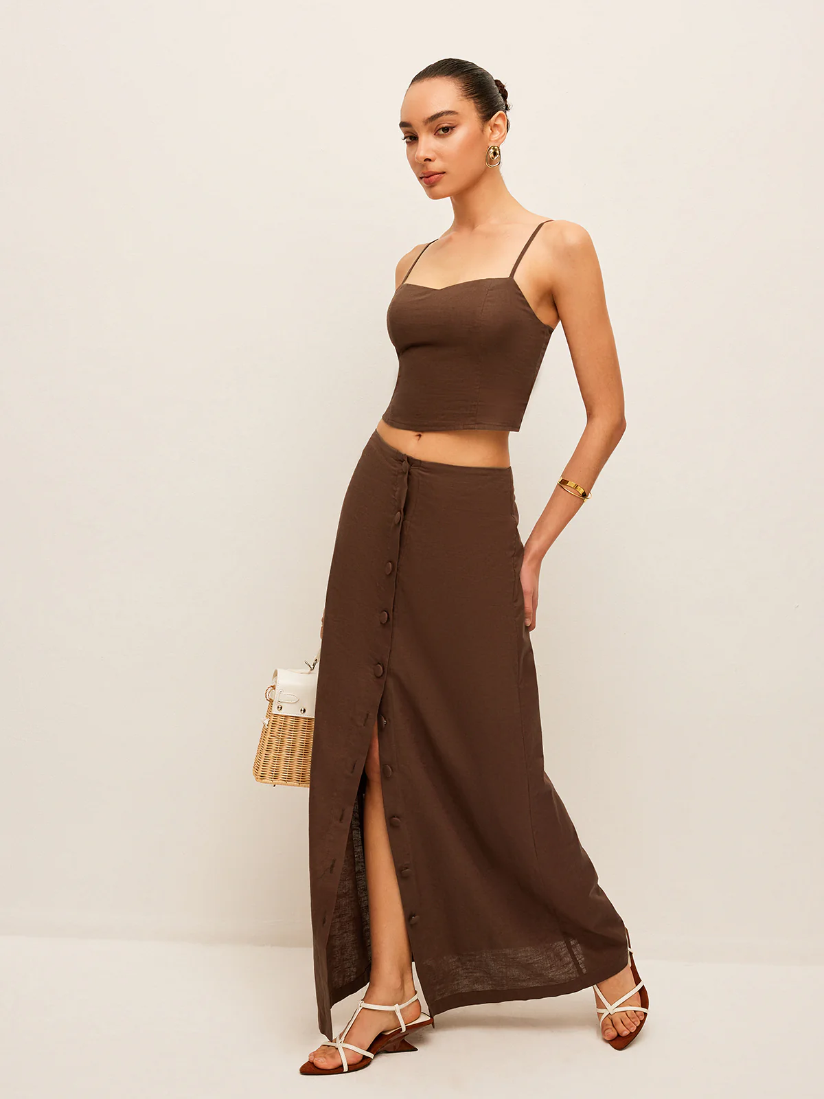 Cotton & Linen Button-Front Skirt Set - Image 2
