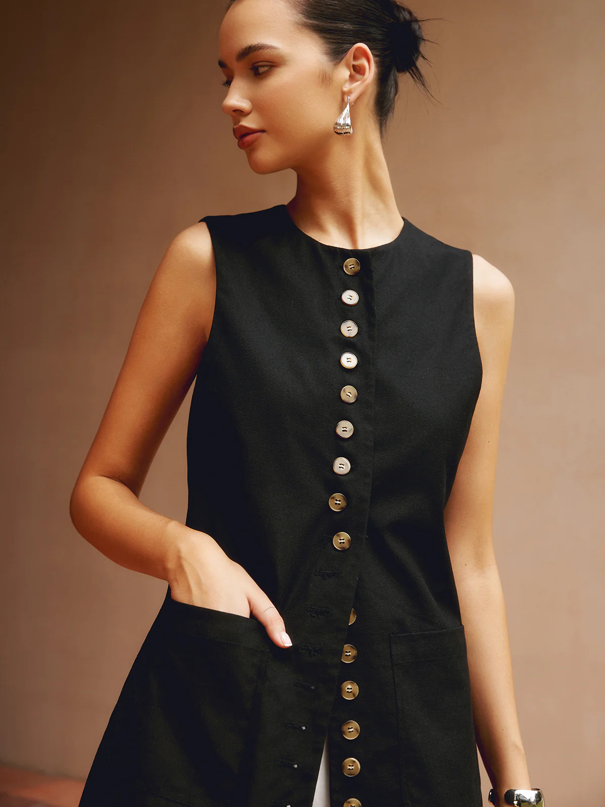 Cotton & Linen Button-Front Vest - Image 3
