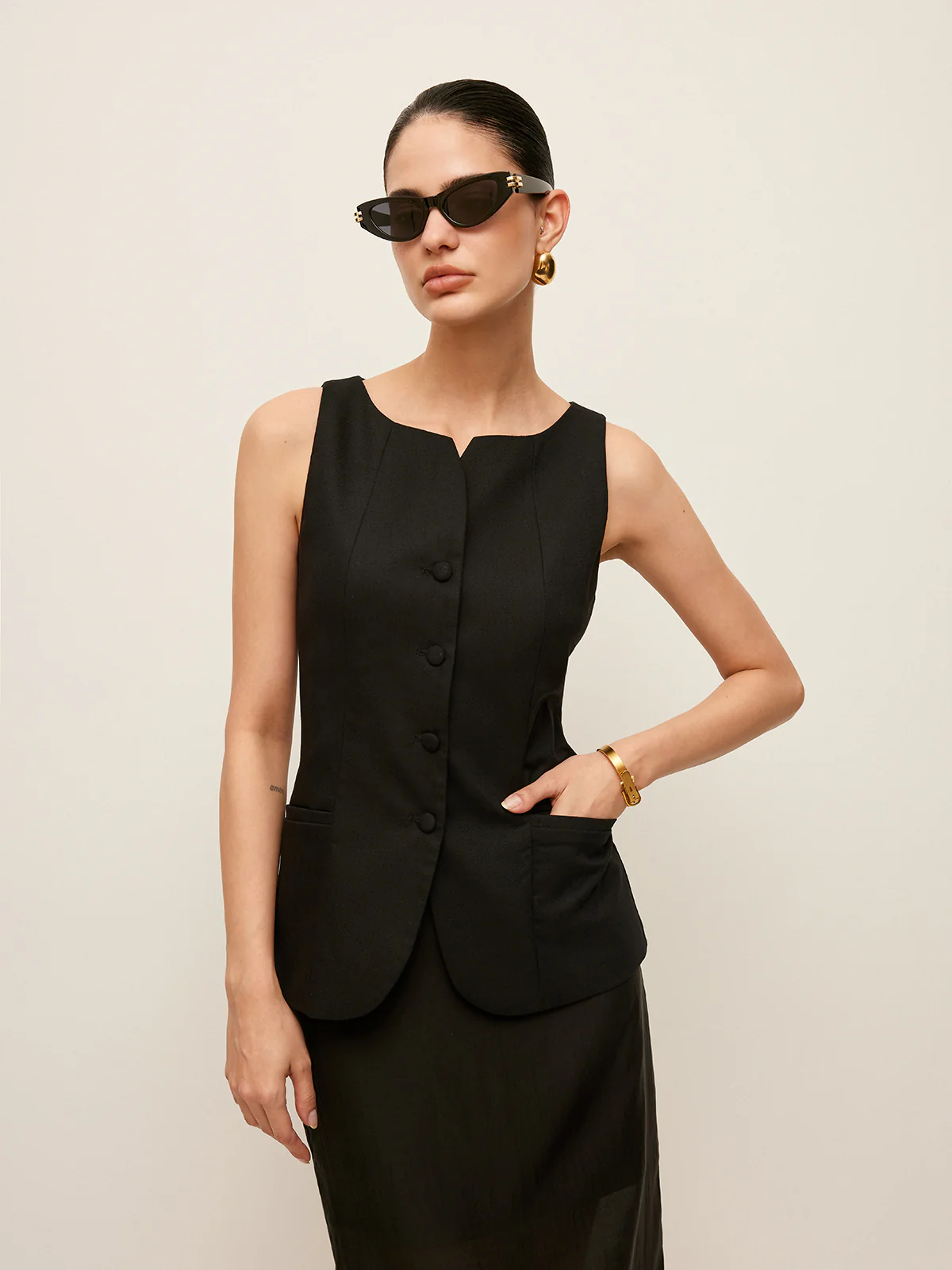 Cotton & Linen Button-Front Vest Without Belt - Image 5