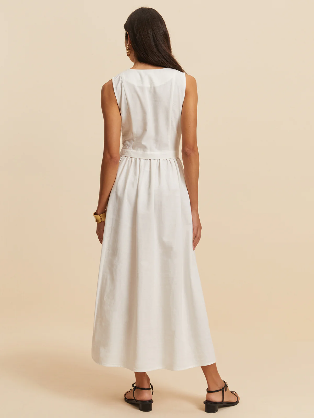 Cotton & Linen Button Sleeveless Dress - Image 5