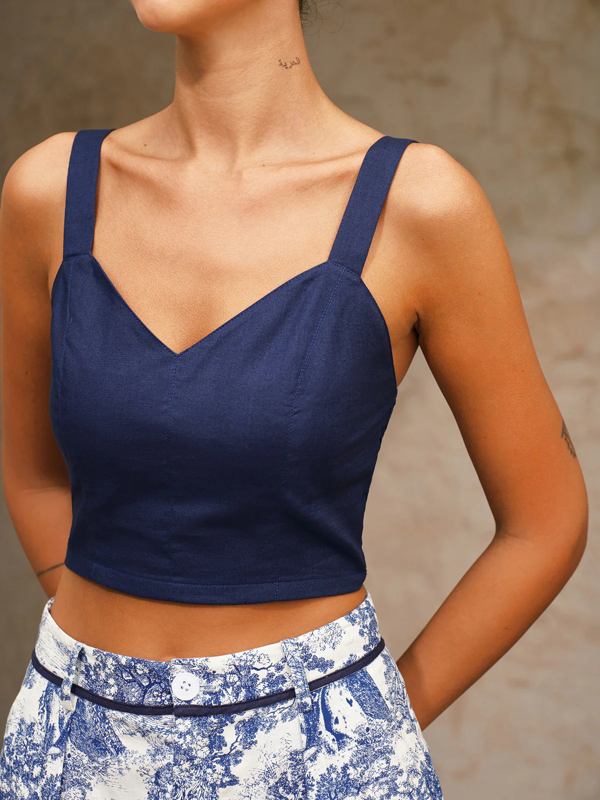 Cotton Linen Cami Top & Toile Print Shorts Set - Image 4
