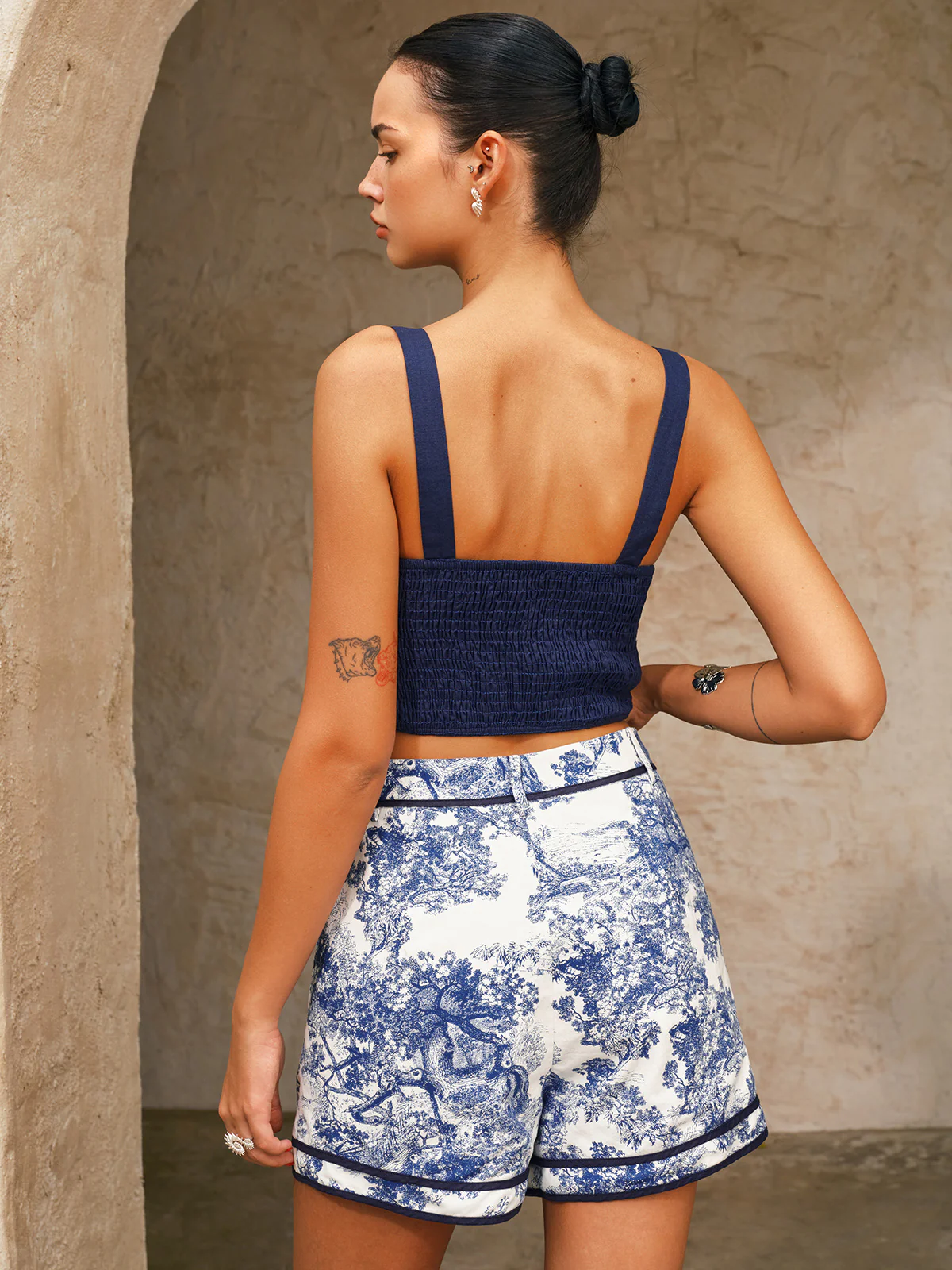 Cotton Linen Cami Top & Toile Print Shorts Set - Image 6