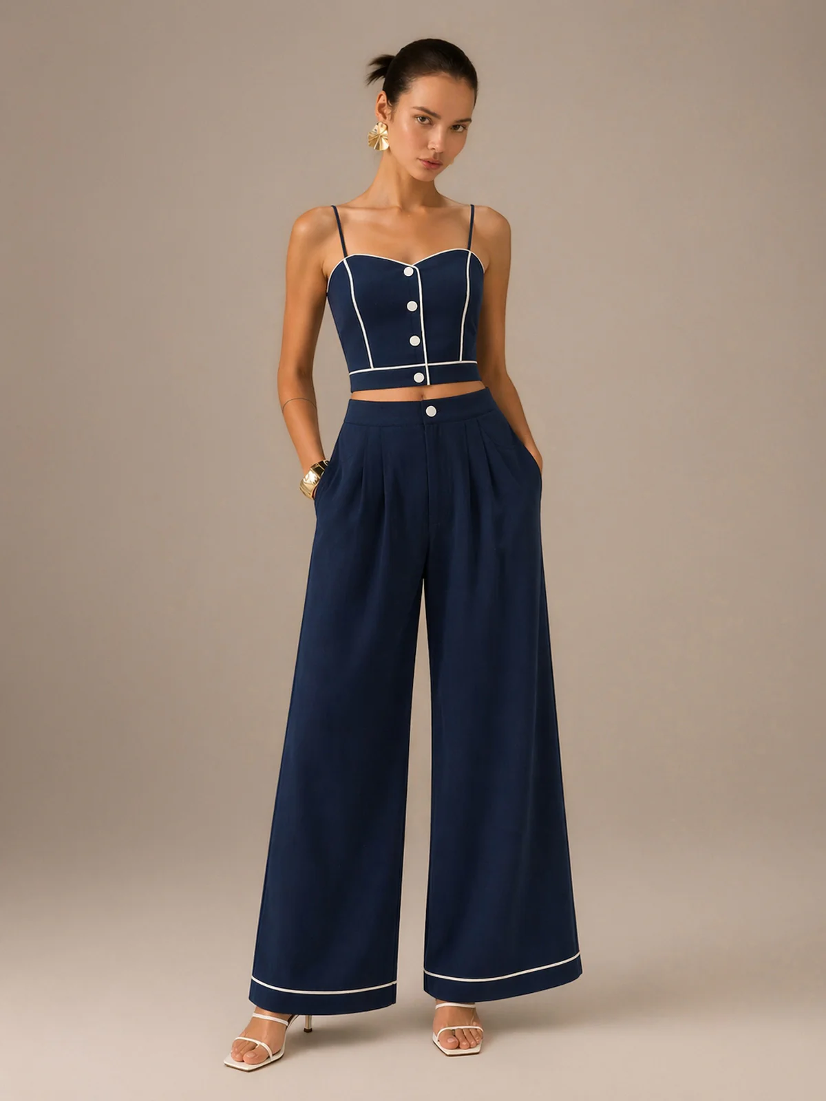 Cotton Linen Cami Top & Wide Leg Pant Set