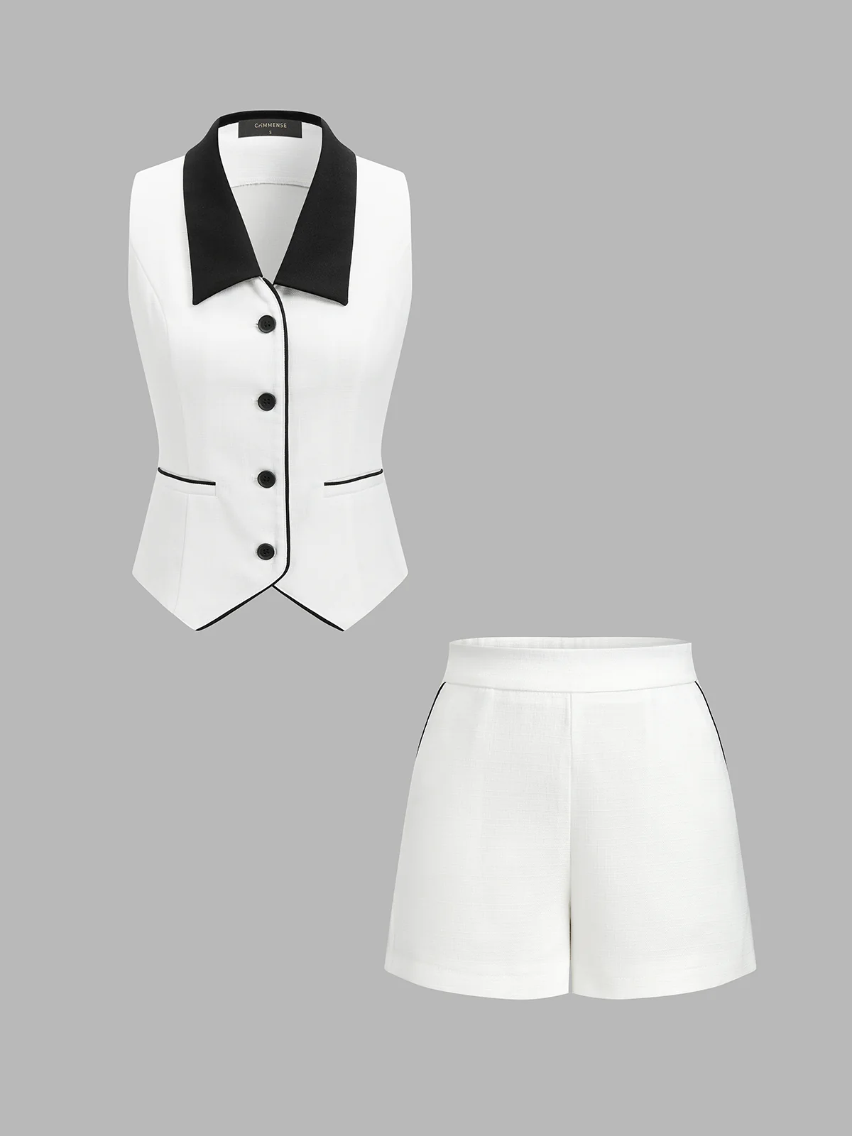 Cotton Linen Contrast Collar Vest & Shorts Set