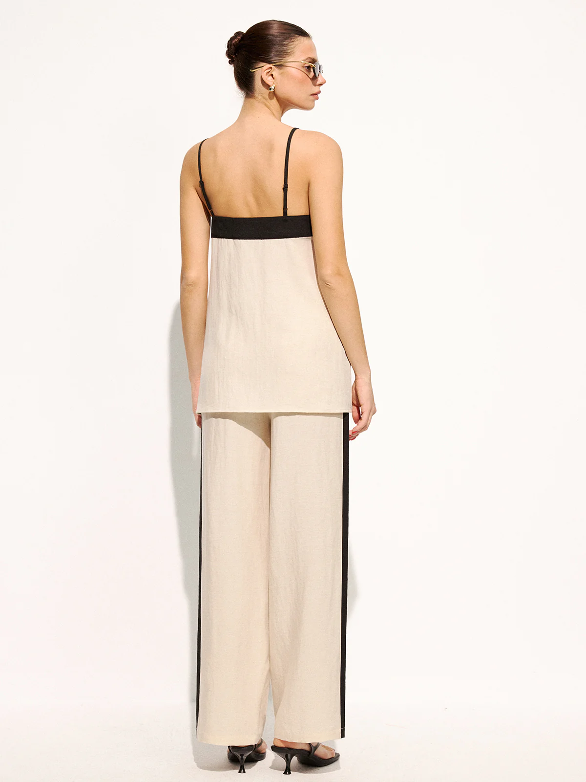 Cotton Linen Contrast Trim Cami Top & Pants Set - Image 5