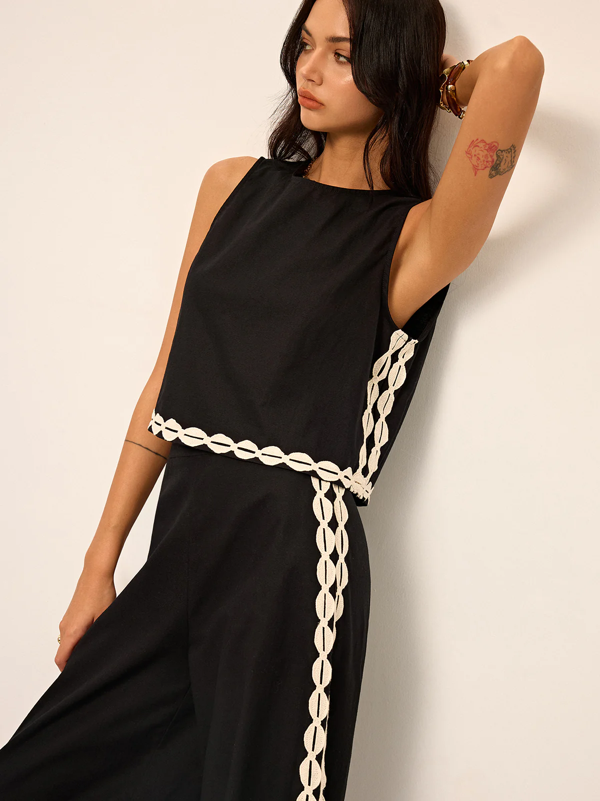 Cotton & Linen Contrast Trim Pants Set - Image 3