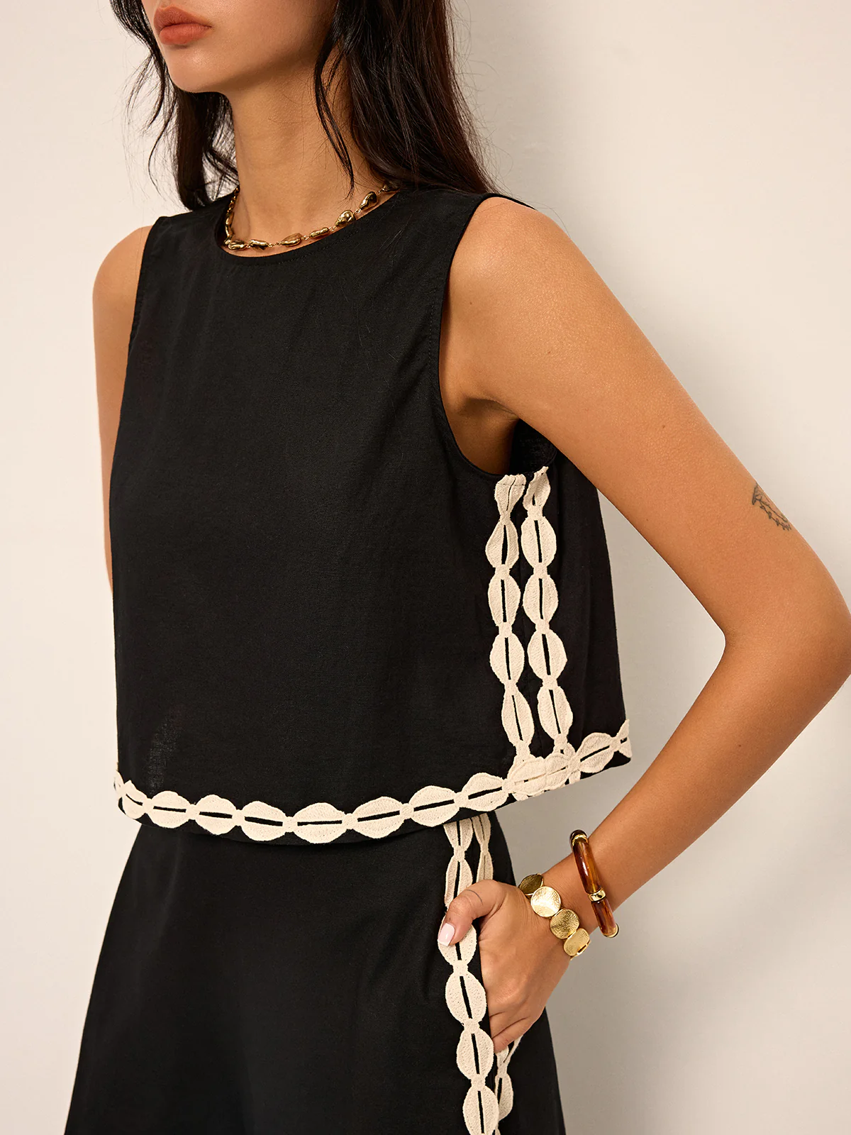 Cotton & Linen Contrast Trim Pants Set - Image 6