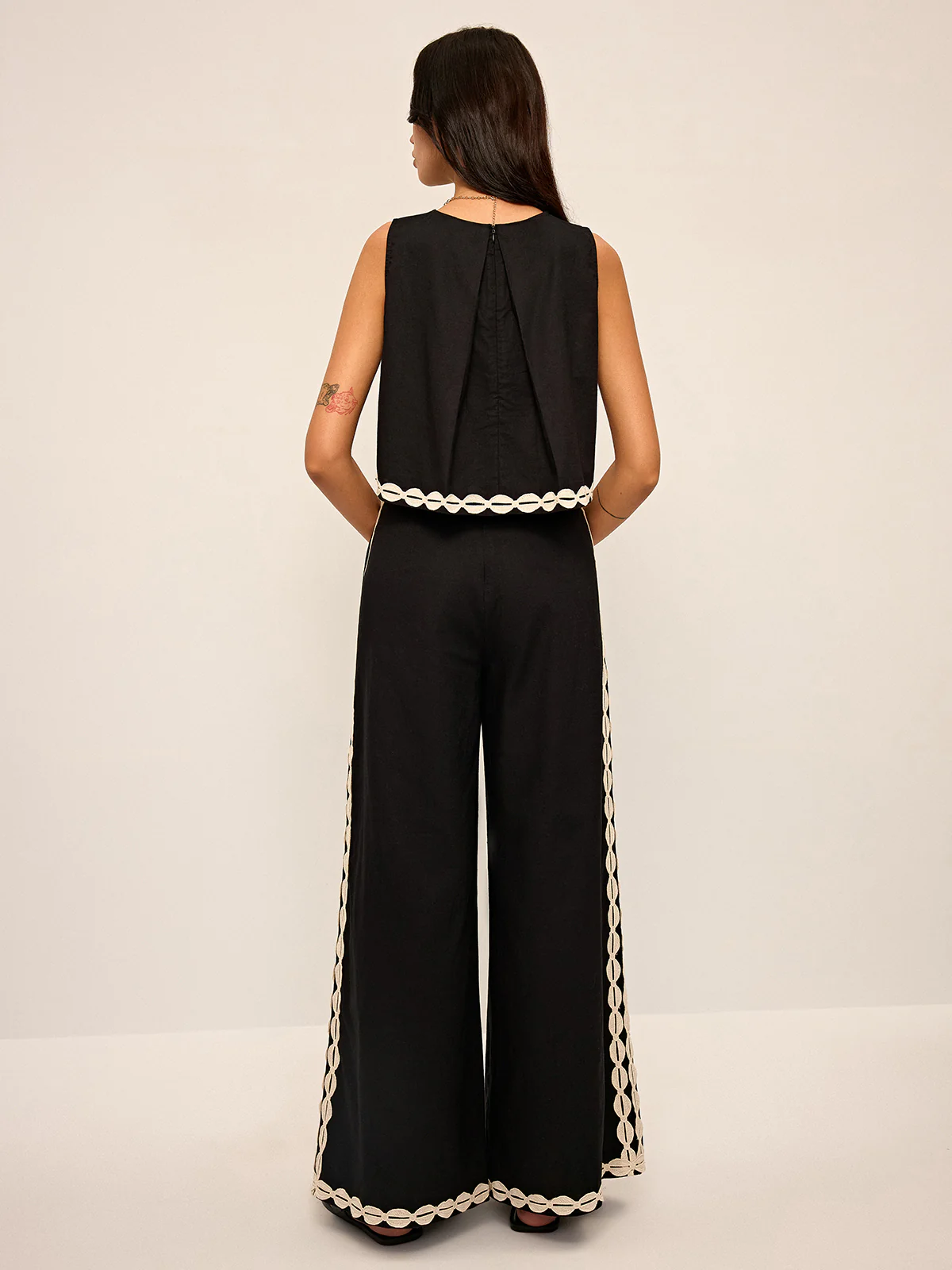 Cotton & Linen Contrast Trim Pants Set - Image 7