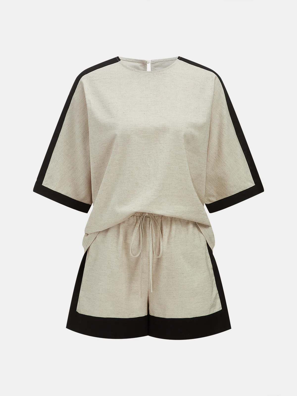 Cotton Linen Contrast Trim Top & Shorts Set - Image 2