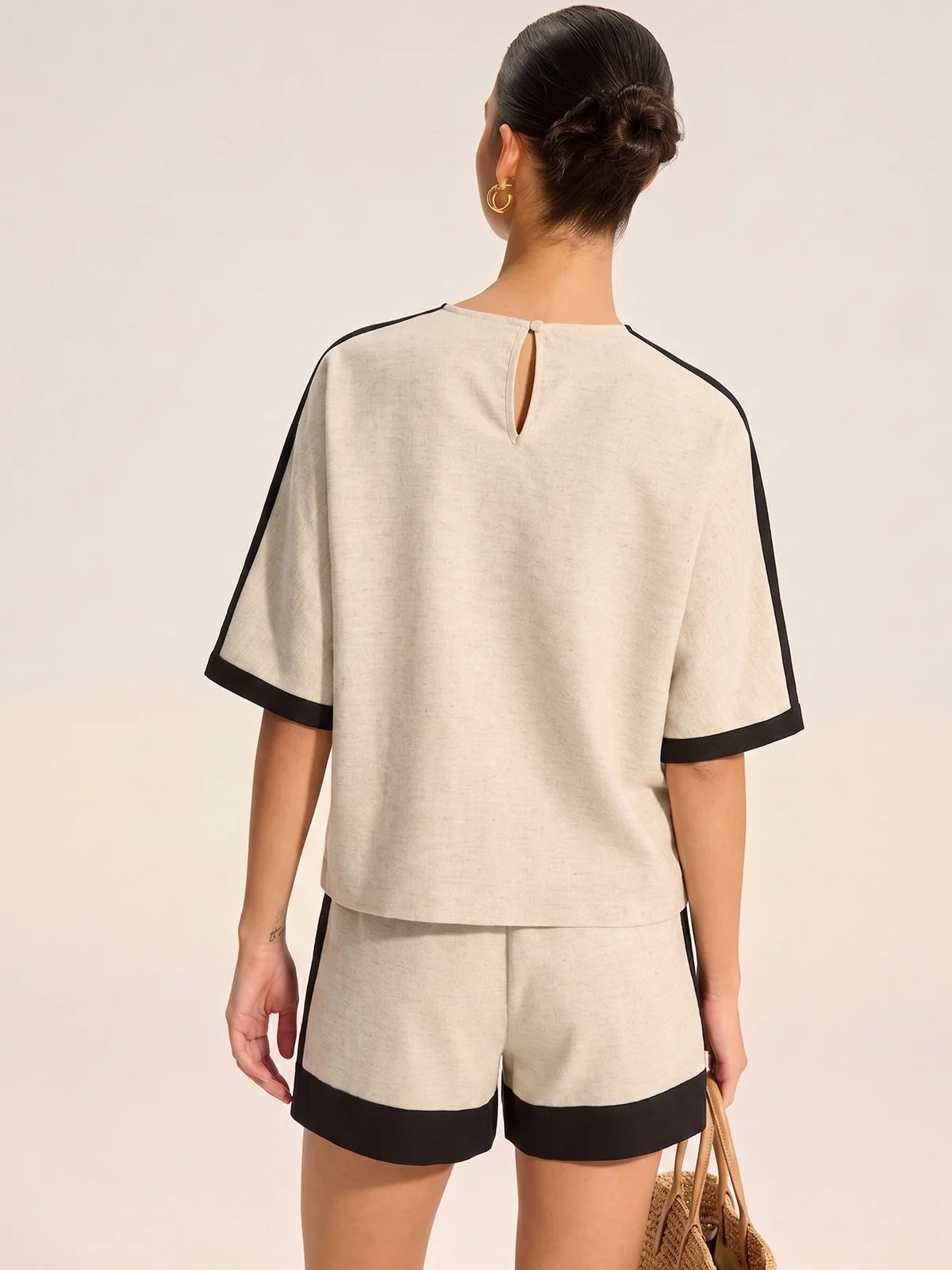 Cotton Linen Contrast Trim Top & Shorts Set - Image 4