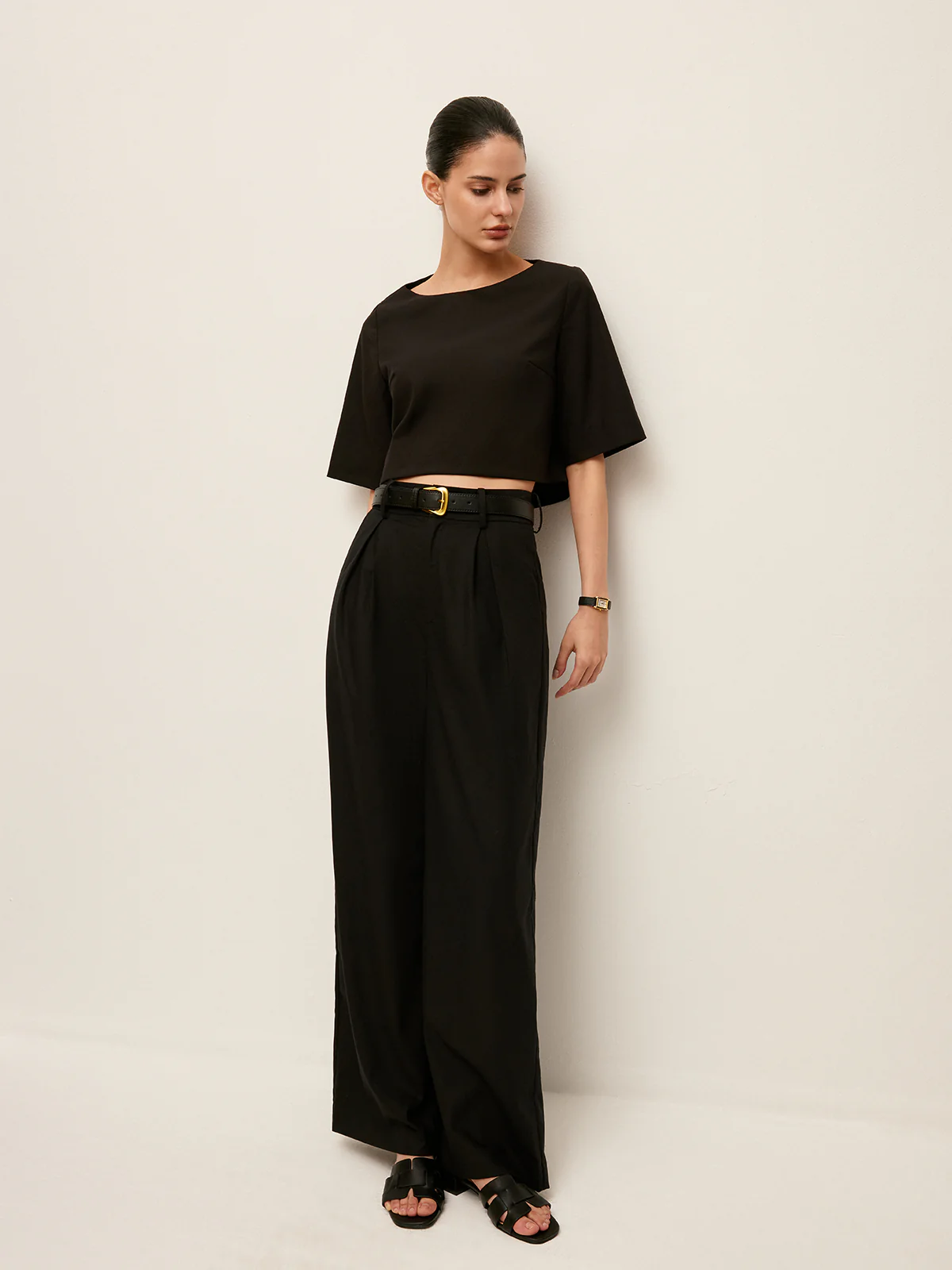 Cotton & Linen Crop Top With Pants Set - Image 4