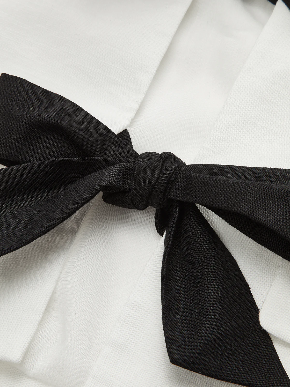 Cotton & Linen Cropped Blazer with Bow - Image 2