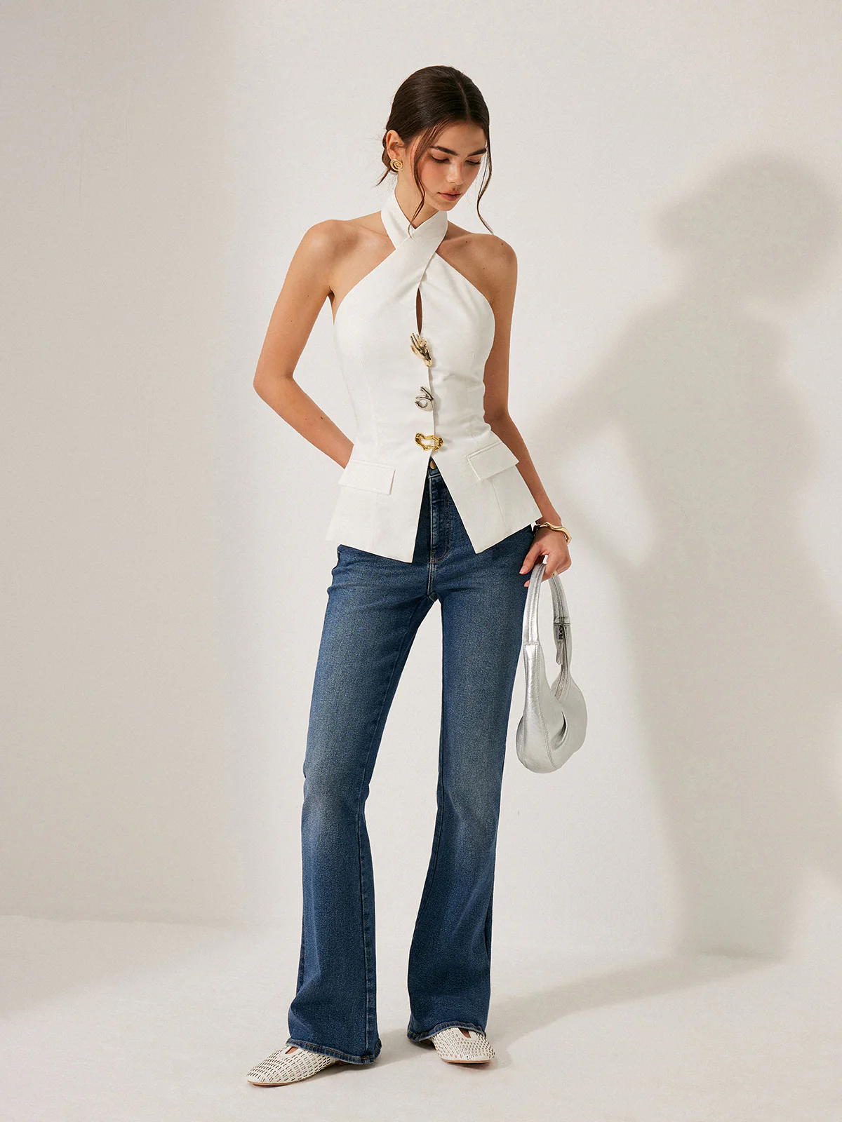 Cotton & Linen Cross-Back Halter Top With Decor Pockets - Image 5