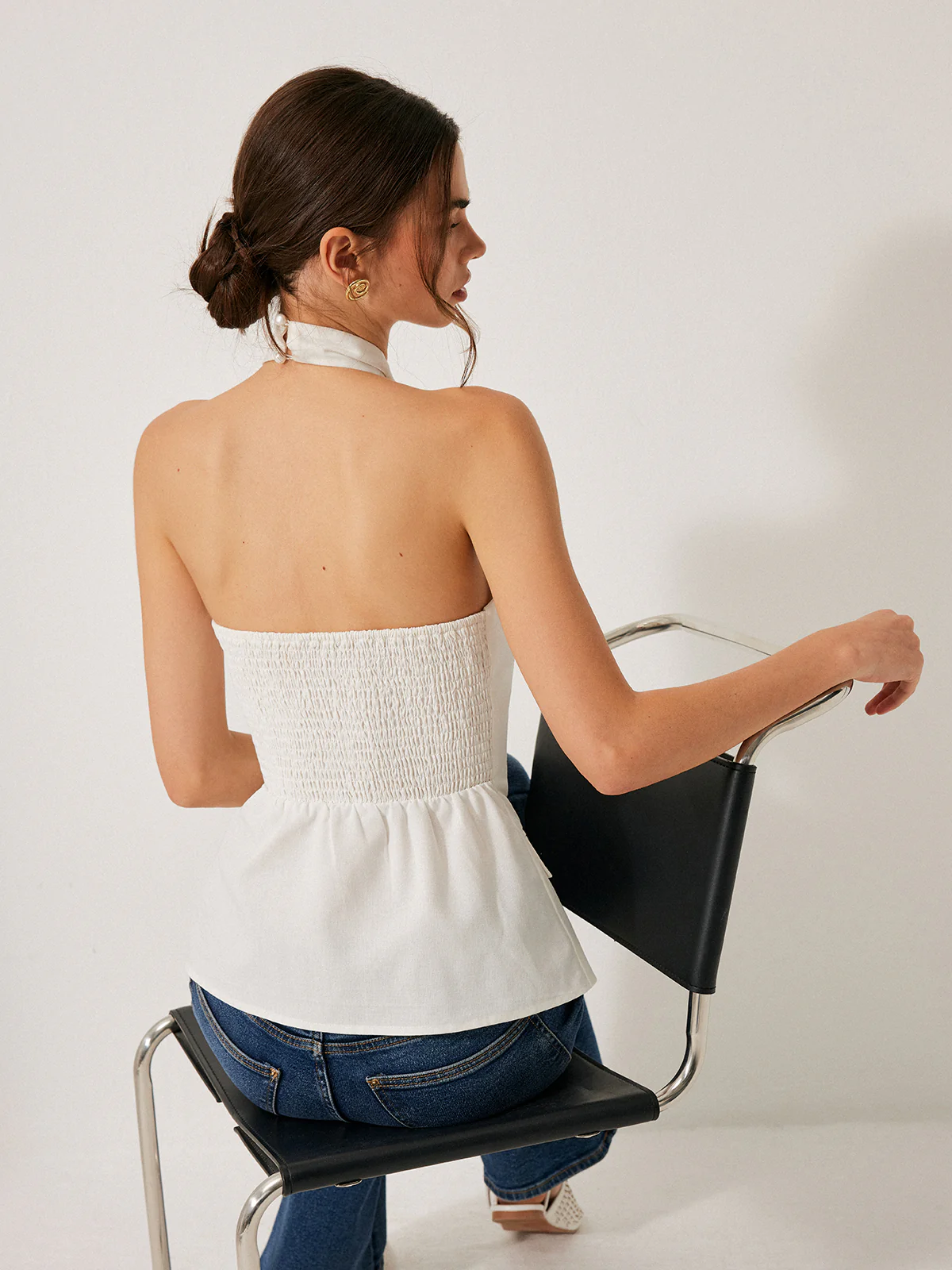 Cotton & Linen Cross-Back Halter Top With Decor Pockets - Image 6