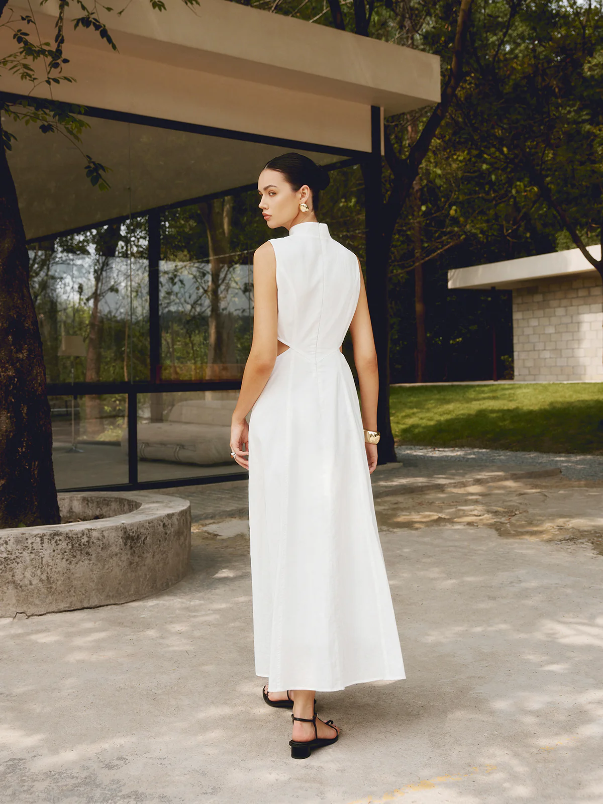 Cotton & Linen Elegant Cutout Long Dress - Image 5