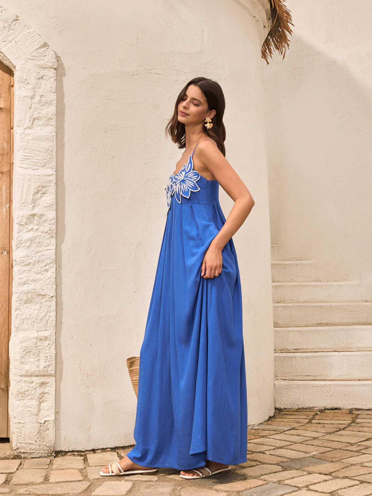 Cotton & Linen Floral Detail Cami Dress With Pockets - Image 5