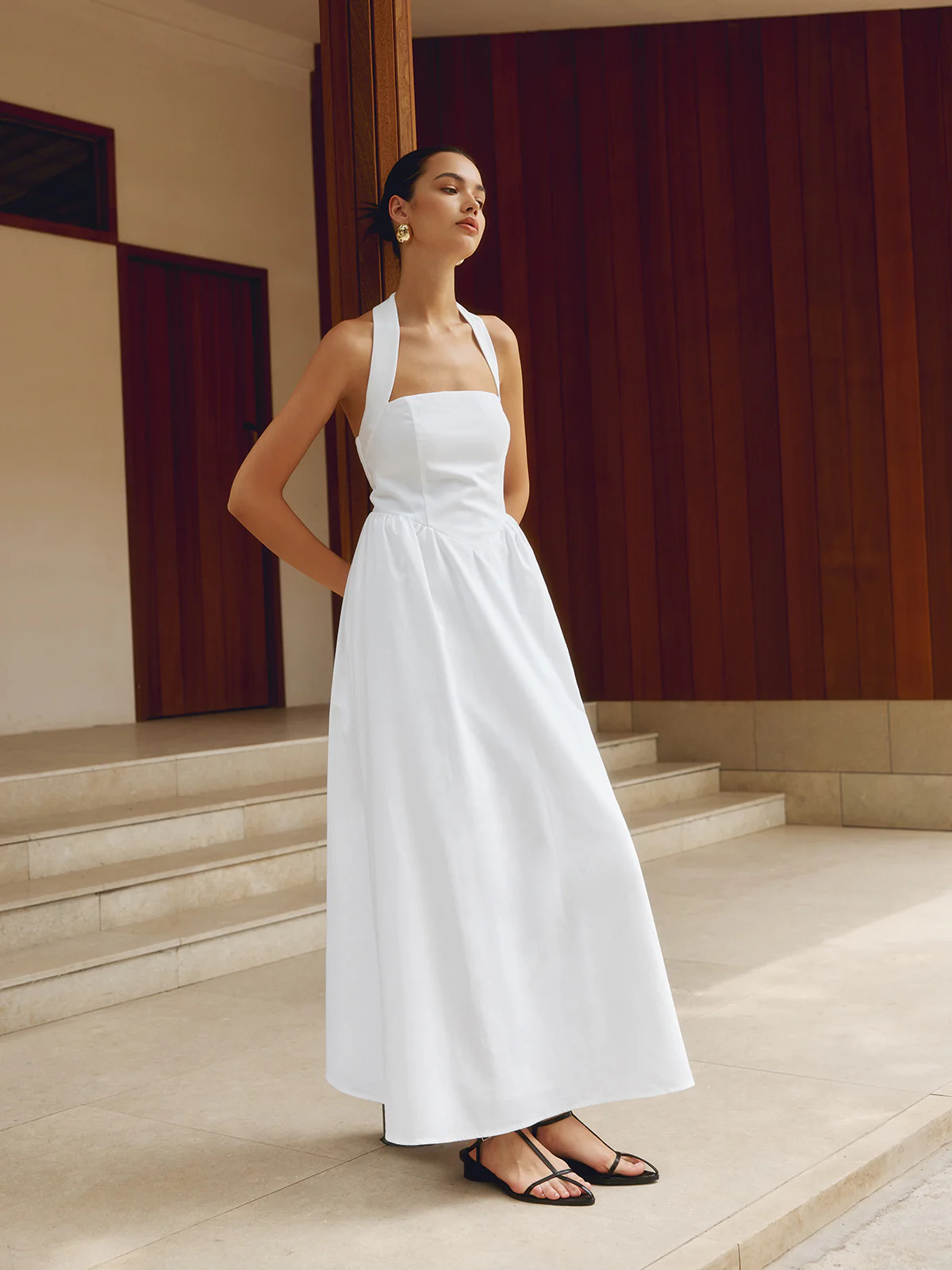 Cotton & Linen Halter A Line Long Dress - Image 4