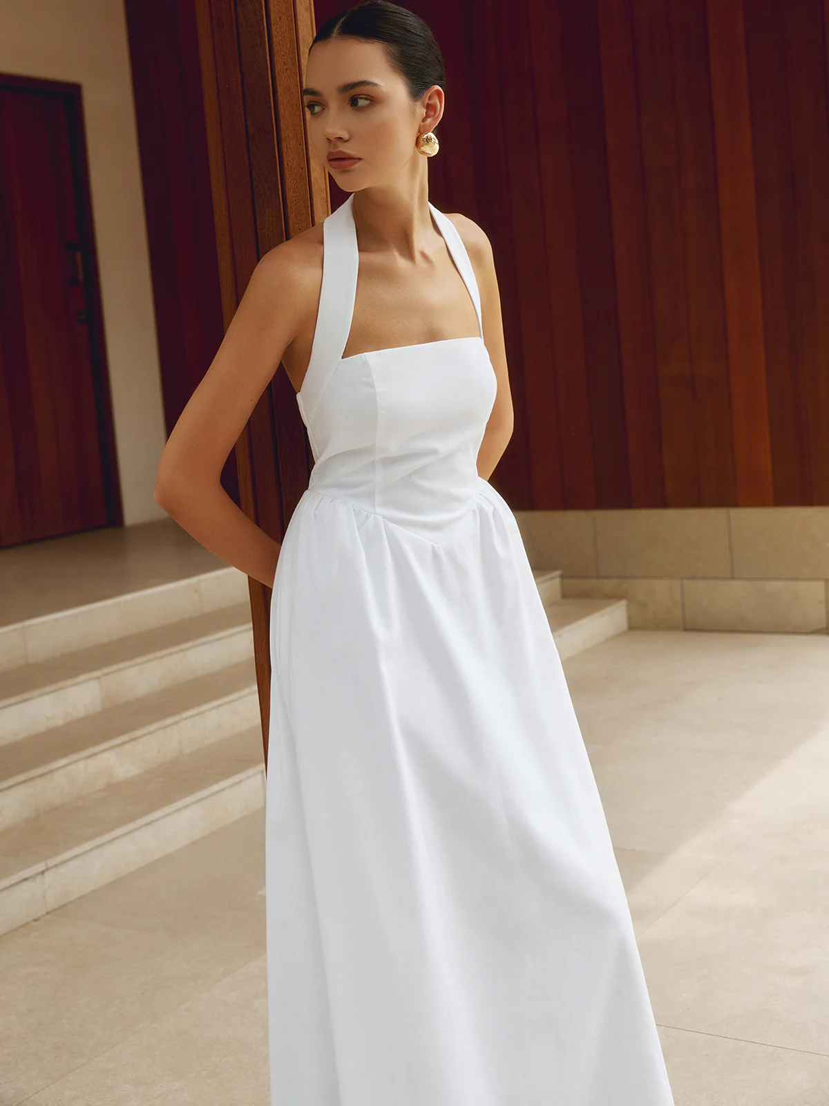 Cotton & Linen Halter A Line Long Dress - Image 5