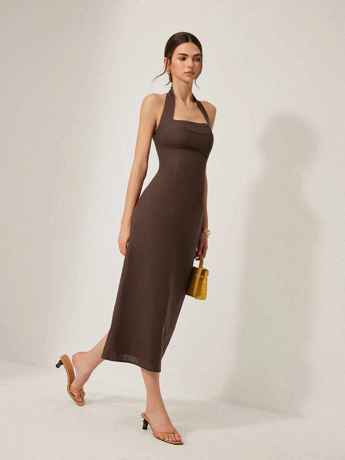 Cotton & Linen Halter Backless Split Dress - Image 7