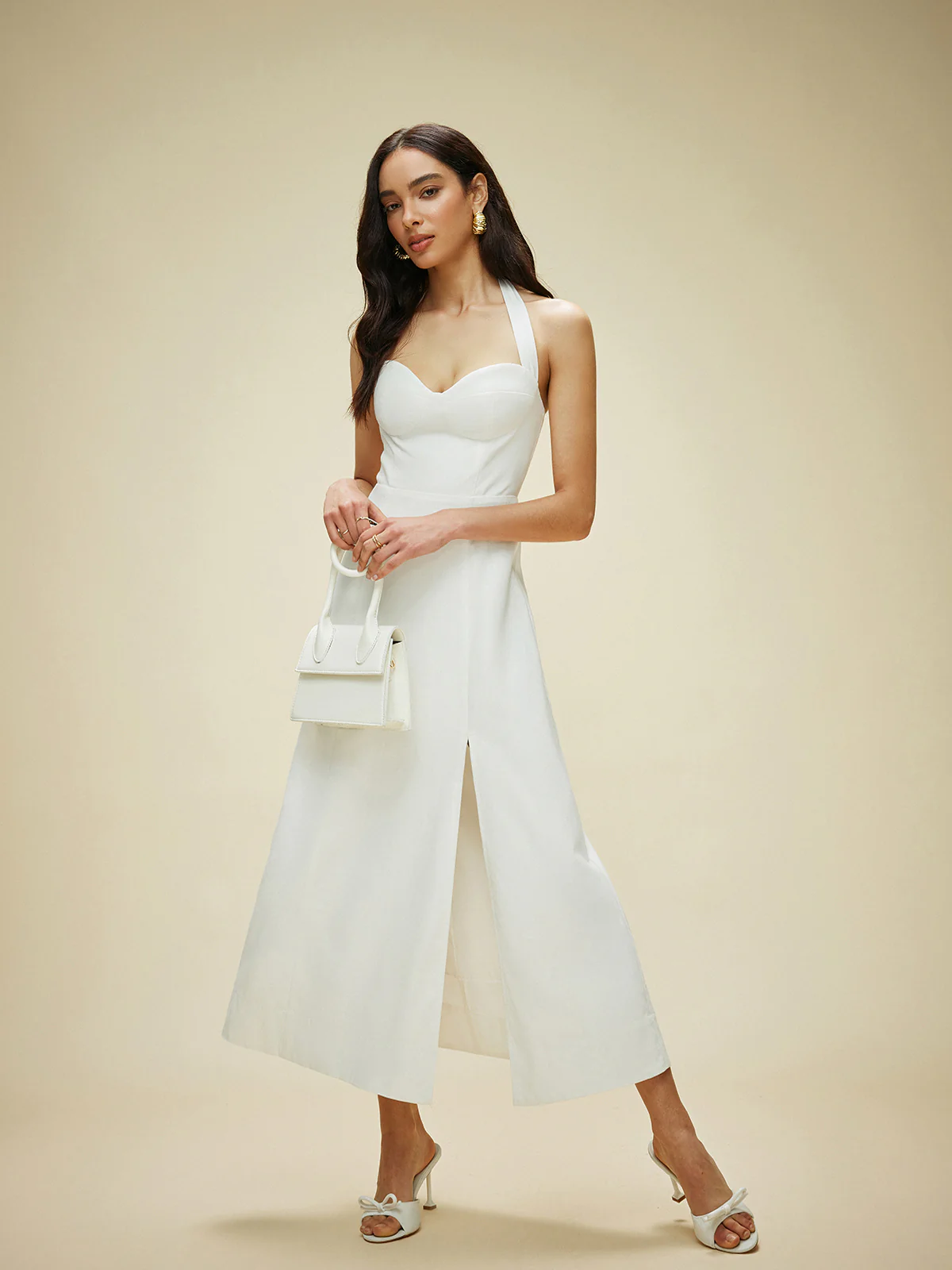 Cotton & Linen Halter Neck Bow Tie Dress - Image 3