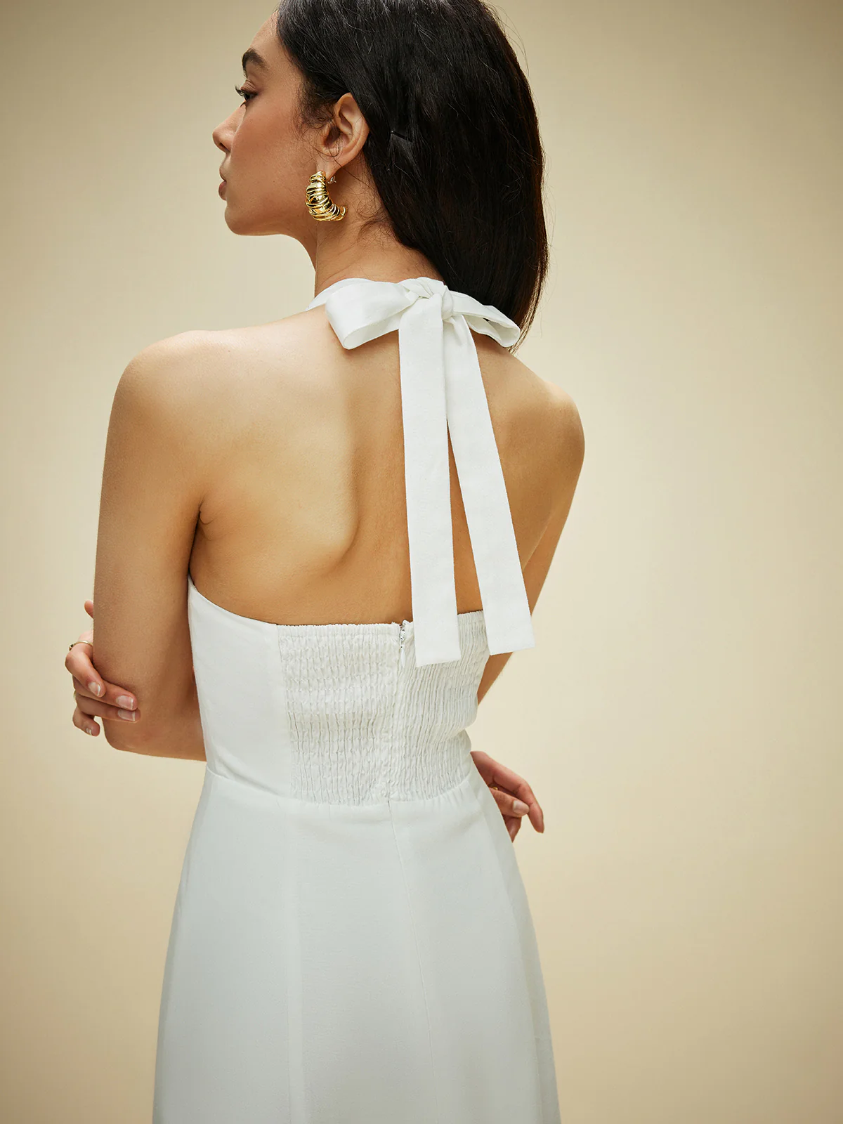 Cotton & Linen Halter Neck Bow Tie Dress - Image 6