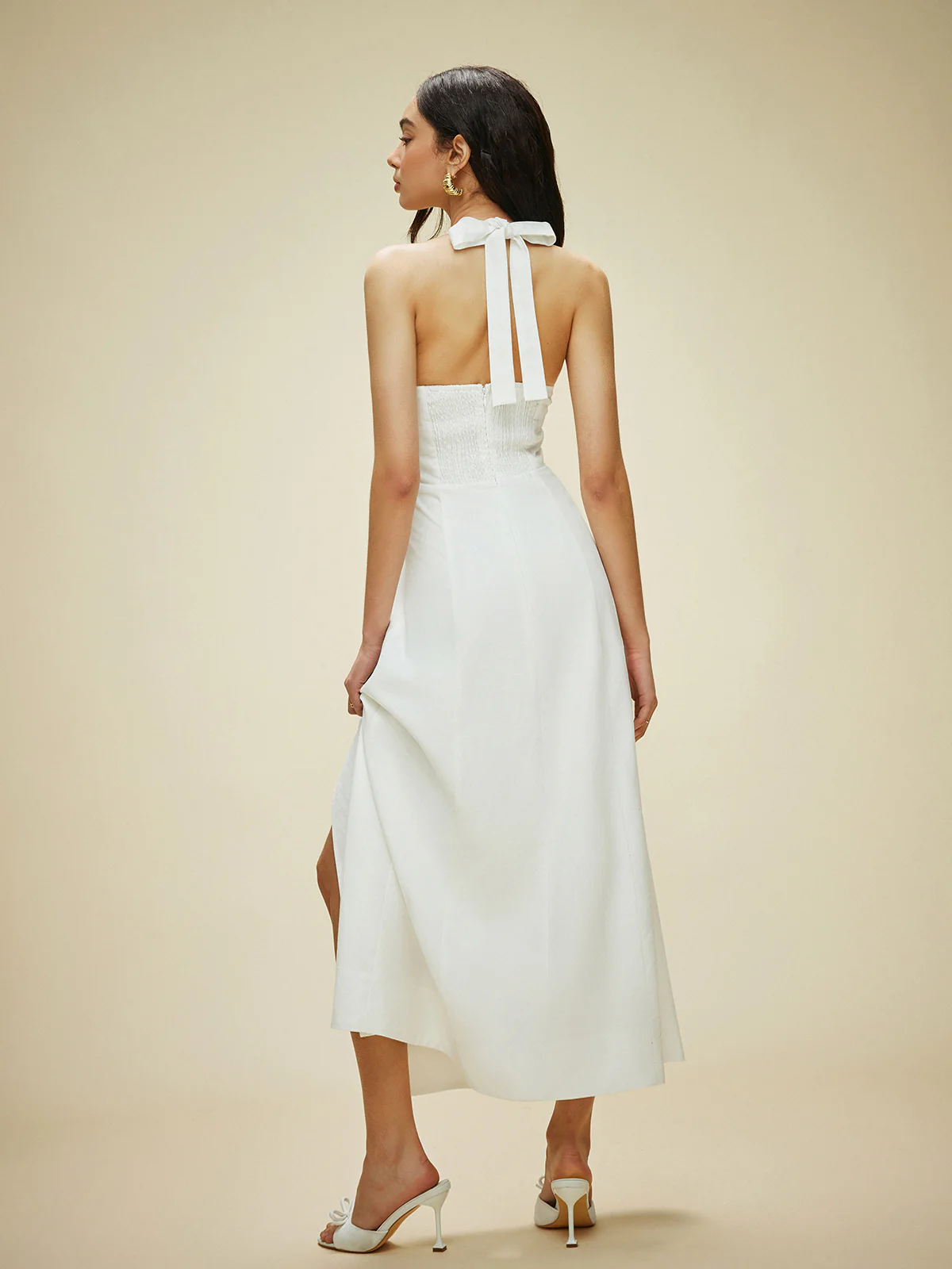 Cotton & Linen Halter Neck Bow Tie Dress - Image 7