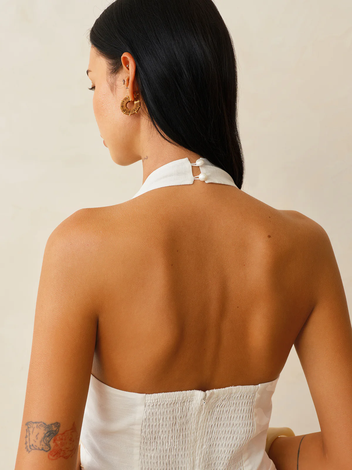 Cotton Linen Halter Shell Waist Mini Dress - Image 7