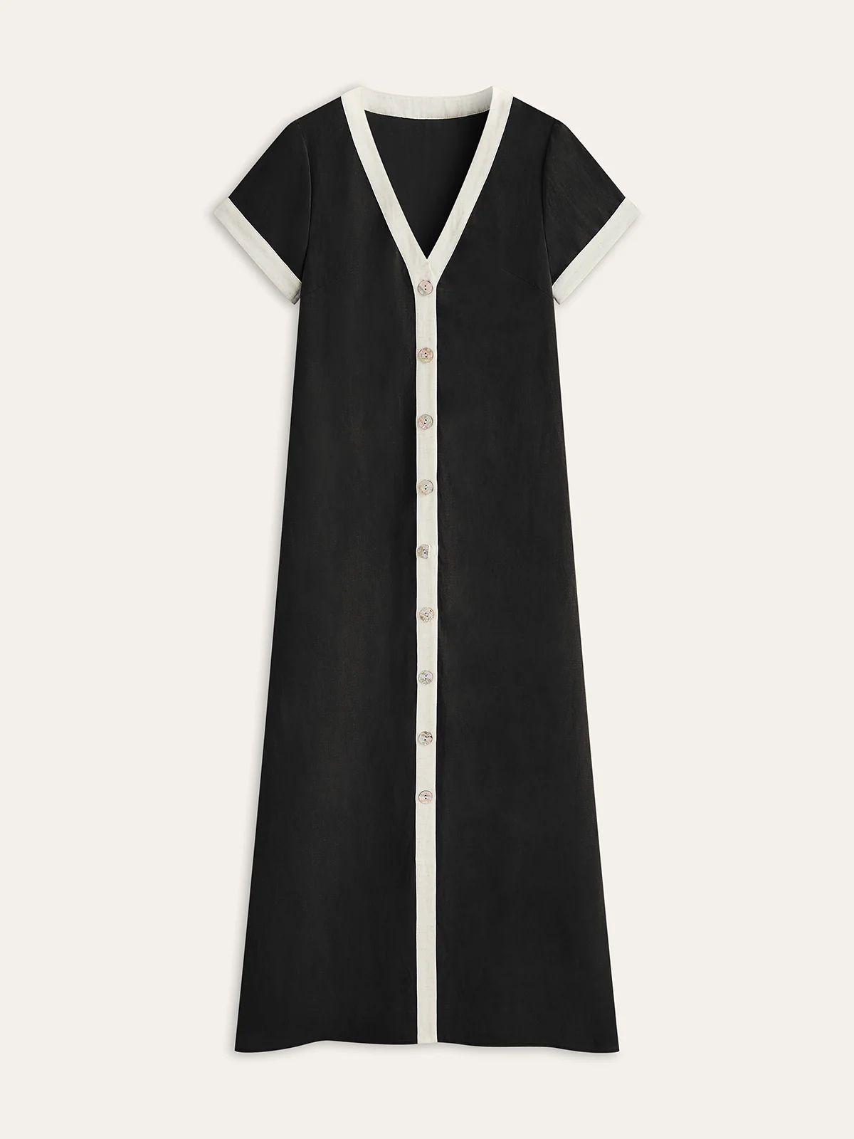 Cotton & Linen High-Slit Contrast Trim Dress - Image 7