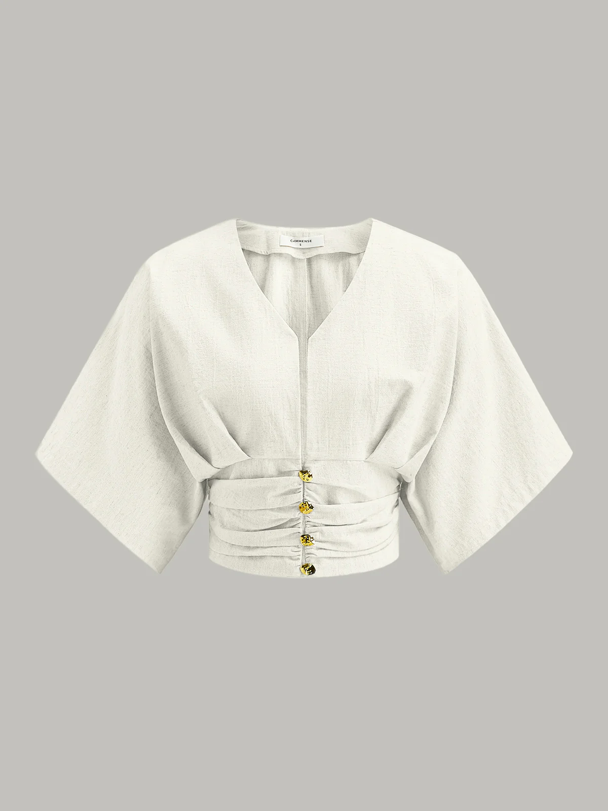 Cotton & Linen Kimono Sleeve Button Top - Image 5