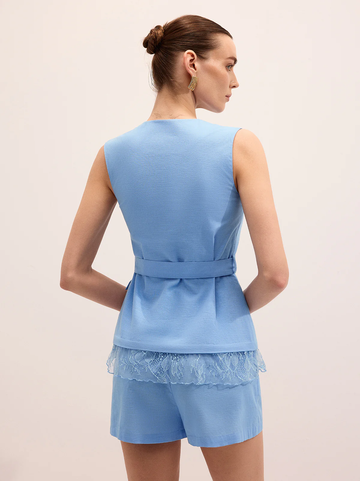 Cotton Linen Lace Belted Vest & Shorts Set - Image 6