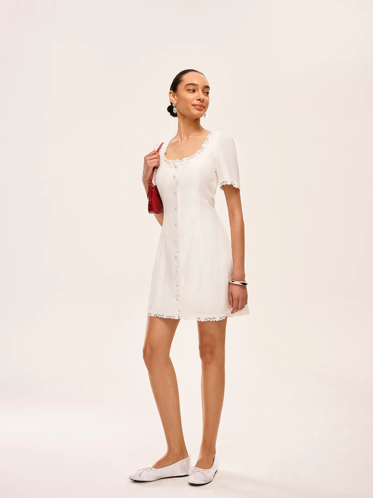 Cotton & Linen Lace-Trimmed Button-Detail Dress - Image 5