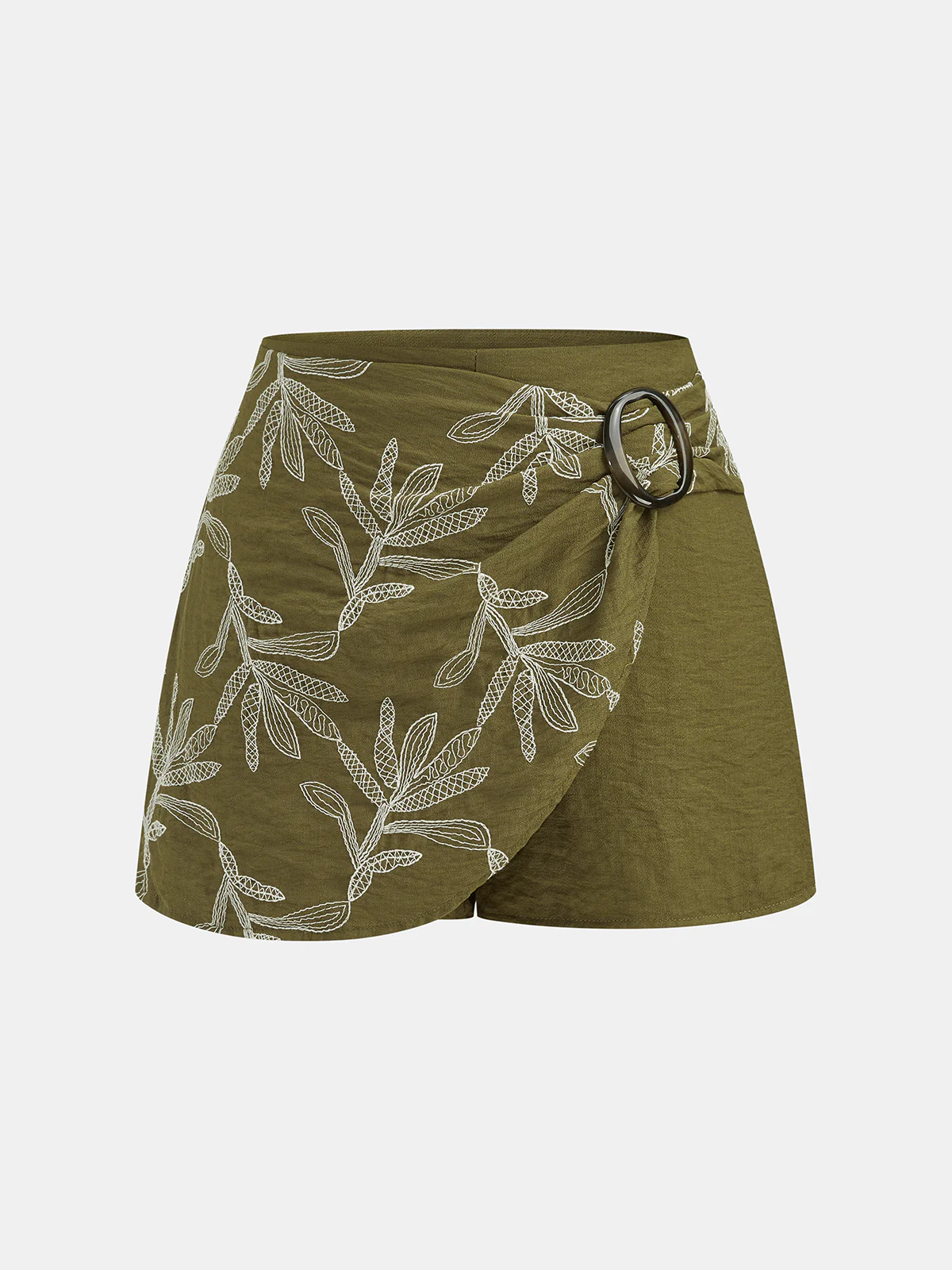 Cotton Linen Leaf Embroidered Shirt & Shorts Set - Image 4