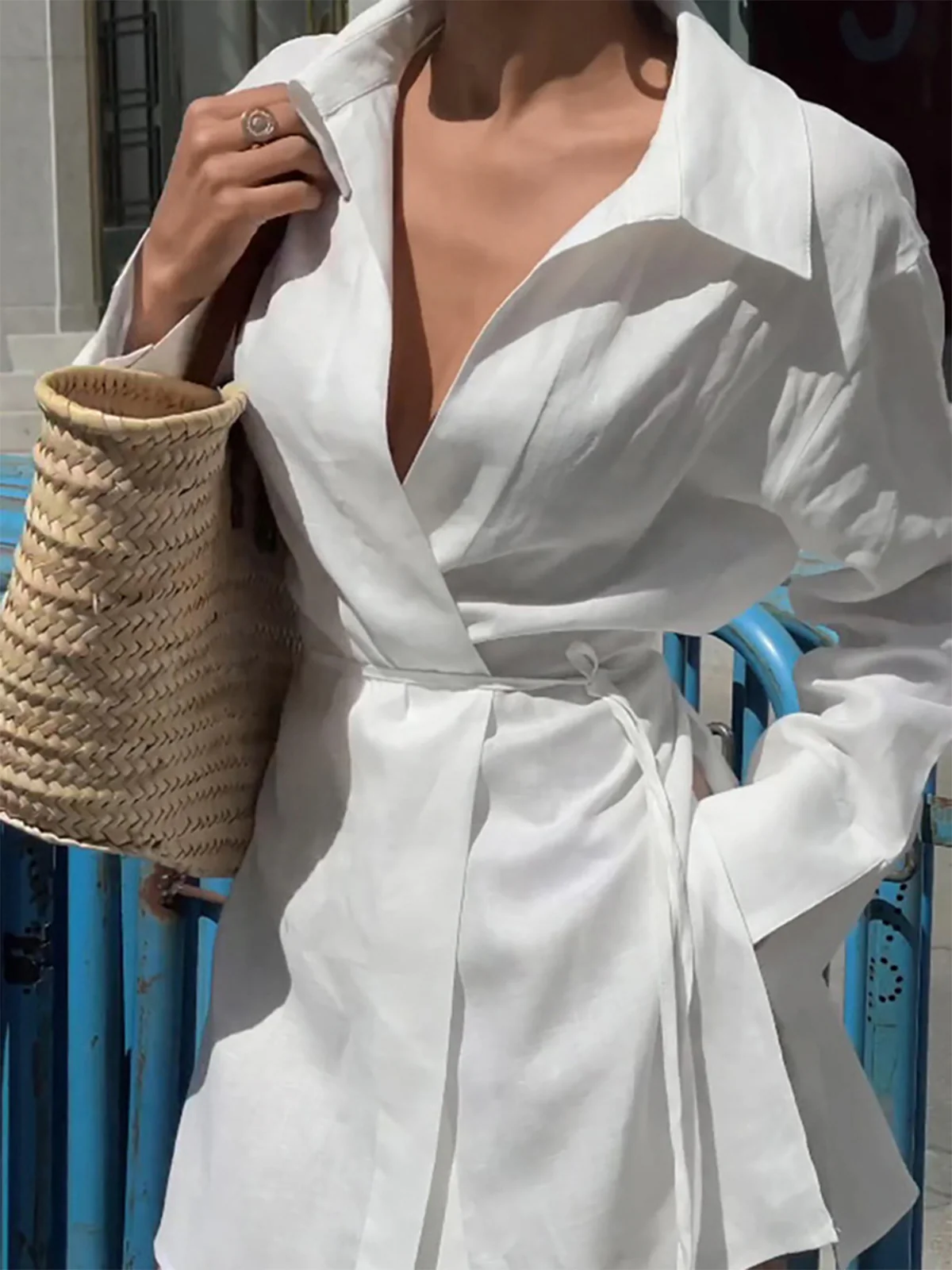 Cotton & Linen Long Sleeve Tied Blouse - Image 2