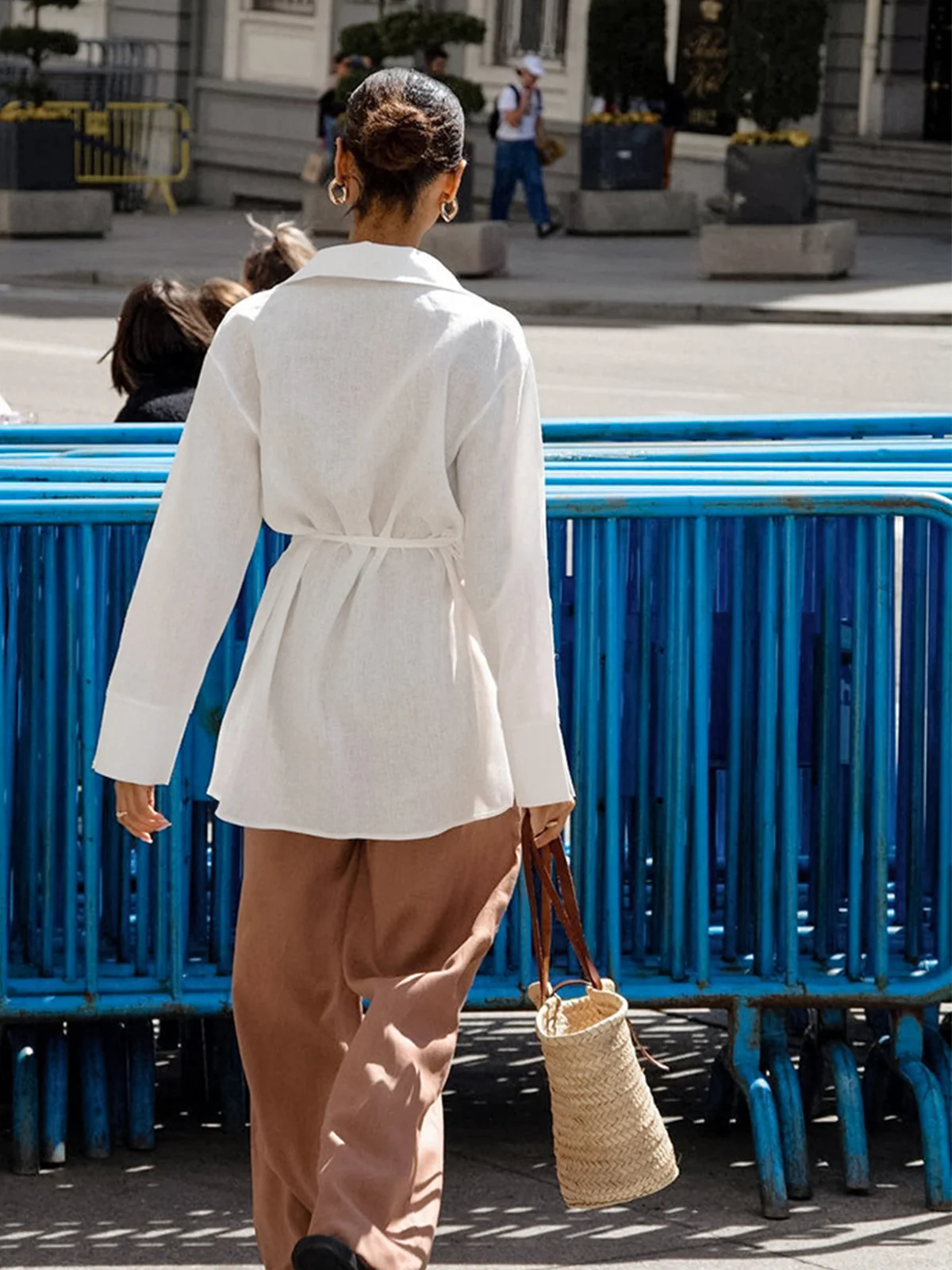 Cotton & Linen Long Sleeve Tied Blouse - Image 3