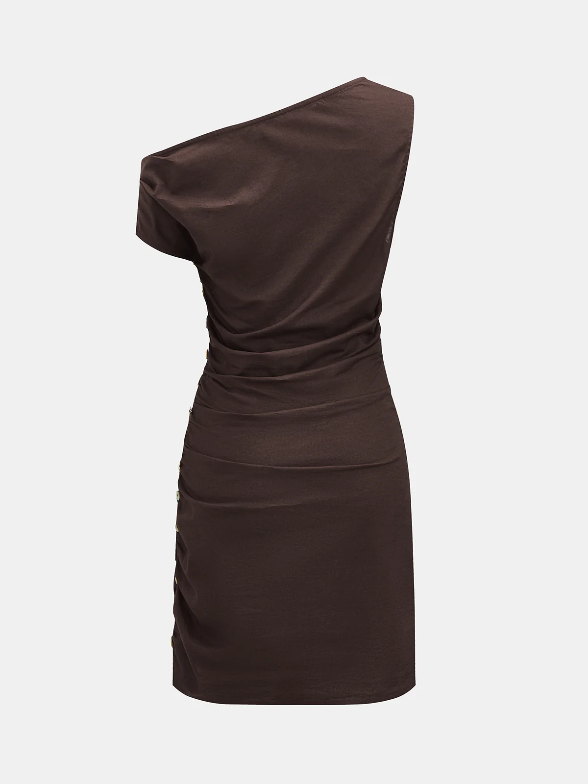 Cotton Linen One-Shoulder Ruched Mini Dress - Image 3