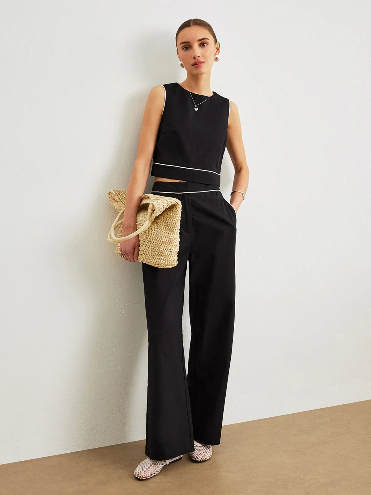 Cotton & Linen Pants Set With Pockets