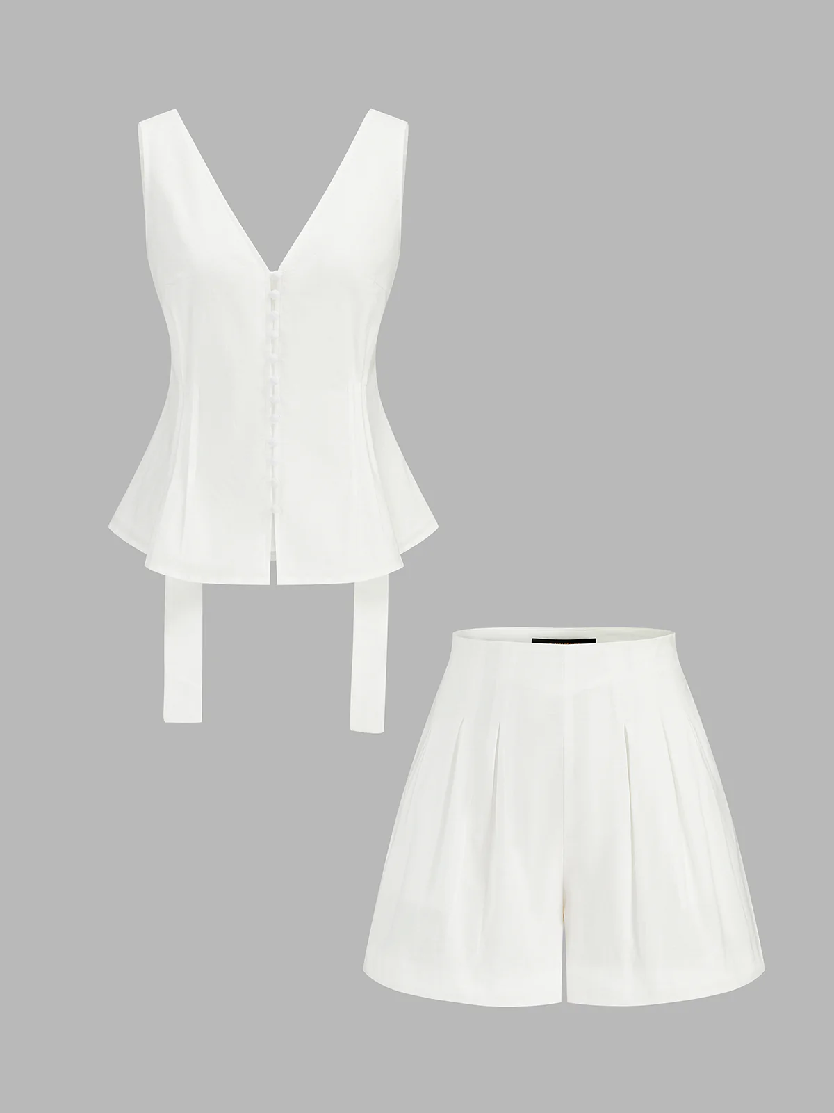 Cotton Linen Peplum Top & Pleated Shorts Set - Image 2