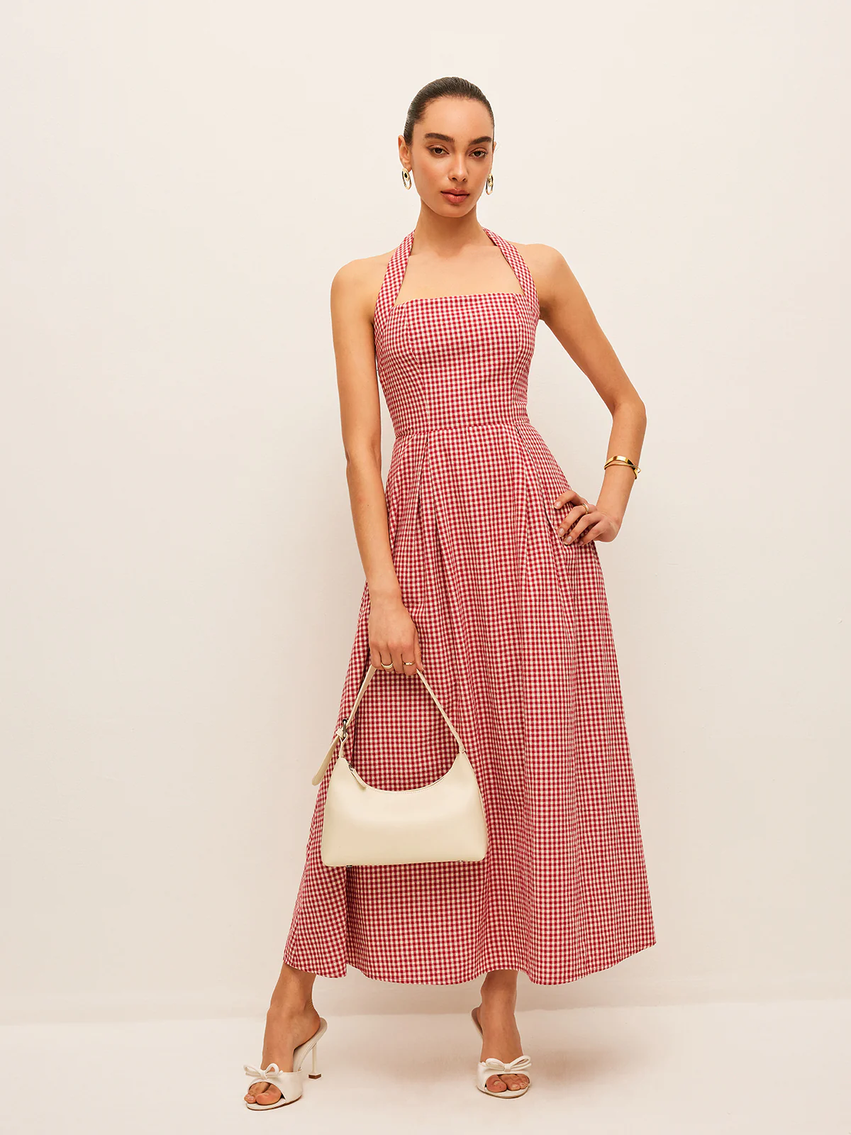 Cotton & Linen Plaid Halter Dress - Image 2